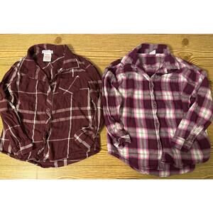 (2) GAP & Tommy Bahama Burgundy Plaid Button-Up - Girls 7/8